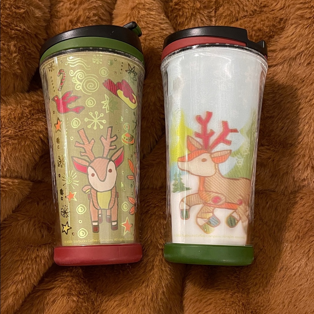 Starbucks 2007 Festive Reindeer Travel Tumblers kids 8oz